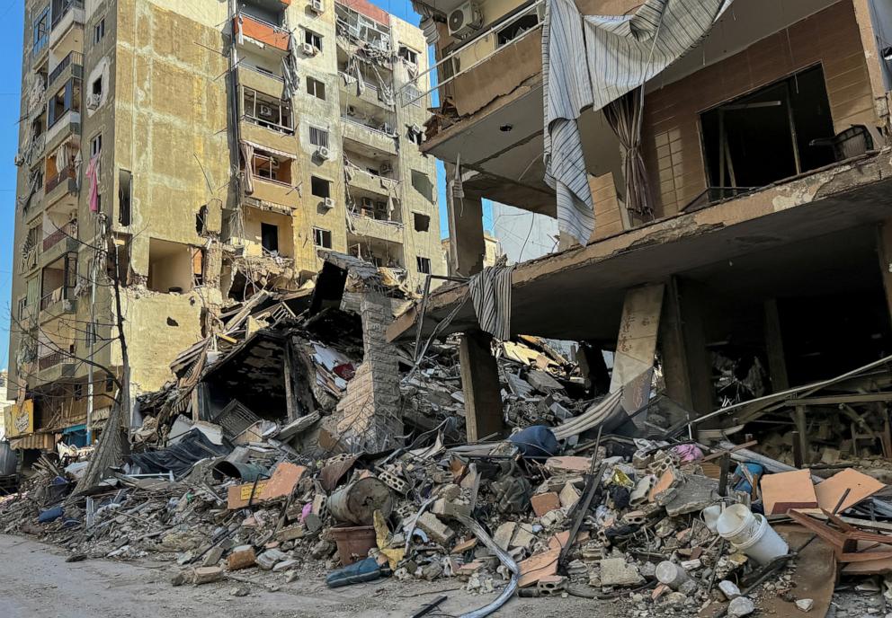 PHOTO: A view shows damaged buildings in Beirut's southern suburbs following Israeli airstrikes in Lebanon on Oct. 9, 2024.