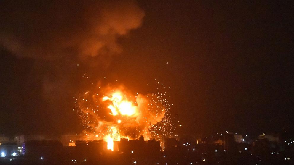 PHOTO: Flames and smoke rise in an area targeted by an Israeli airstrike in Beirut's southern suburbs on Oct. 6, 2024.