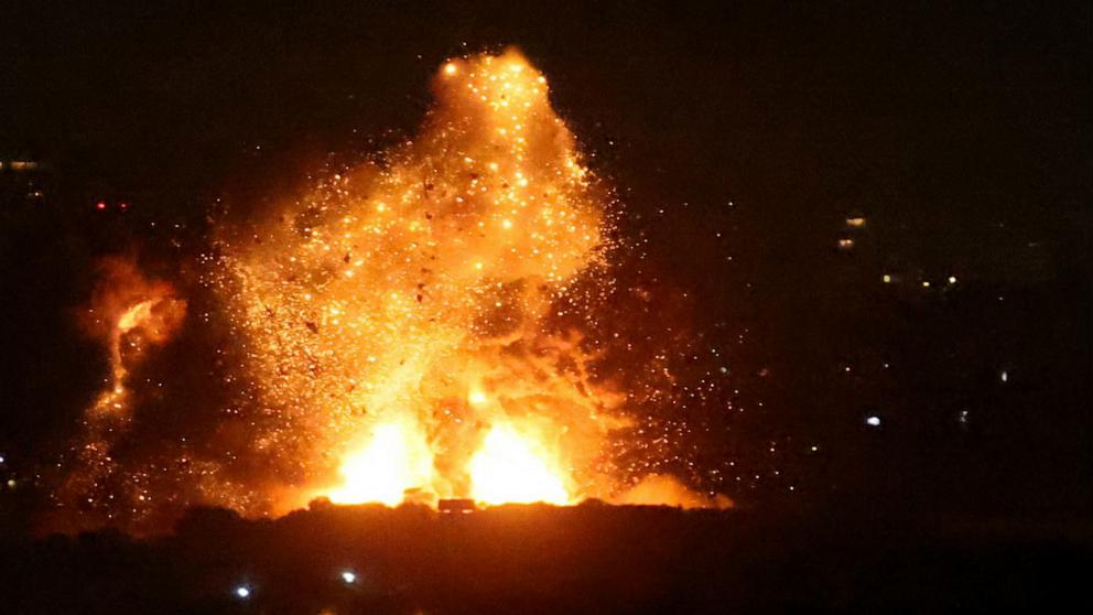 PHOTO: A ball of fire rises from the site of an Israeli airstrike that targeted Beirut's southern suburbs on Nov. 7, 2024.