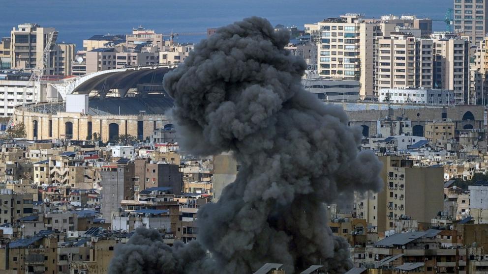 PHOTO: Smoke rises after an Israeli airstrike on Dahiya in southern Beirut, Lebanon, on Nov. 13, 2024.