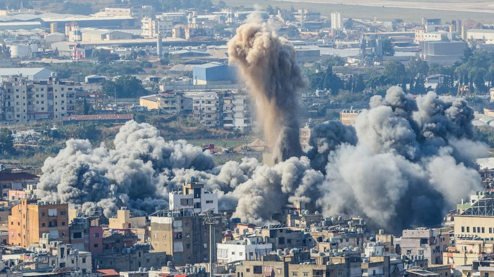 PHOTO: Smoke plumes rise after an airstrike on the Chouaifet neighborhood in southern Beirut on Nov. 14, 2024.