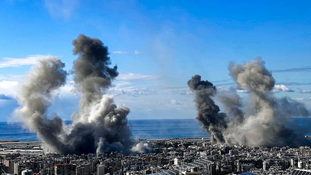 PHOTO: Smoke rises from Israeli airstrikes that targeted Beirut's southern suburbs on Nov. 26, 2024.