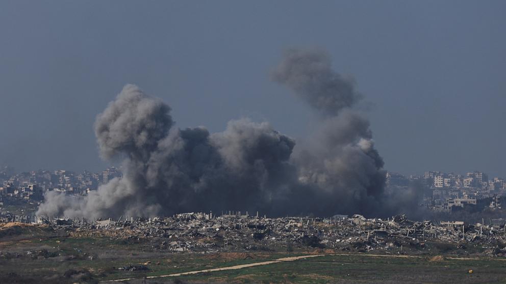 PHOTO: Smoke billows following an Israeli airstrike on Beit Hanoun in the Gaza Strip, as seen from southern Israel, on Jan. 12, 2025.