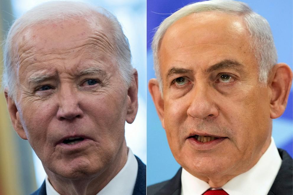 PHOTO: This combination of pictures created on Jan. 12, 2025 shows President Joe Biden in Washington, D.C., on Jan. 3, 2025 and Israeli Prime Minister Benjamin Netanyahu in Jerusalem on Dec. 9, 2024.