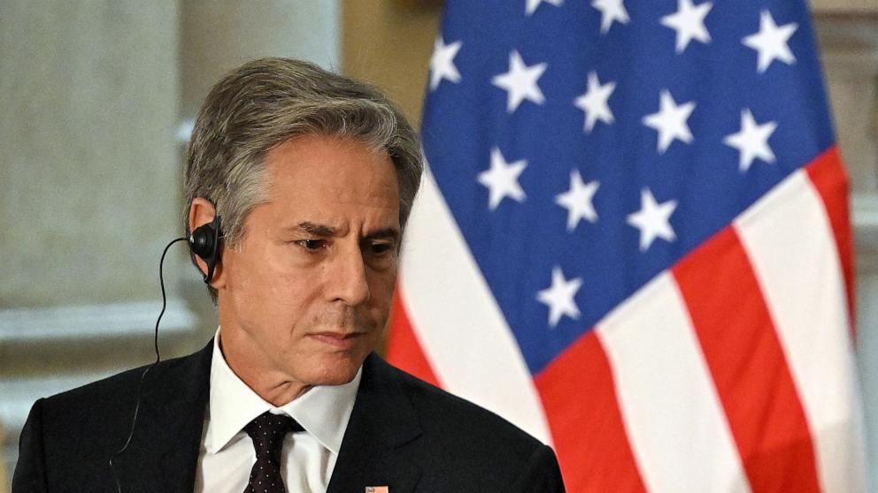 U.S. Secretary of State Antony Blinken listens on his earpiece at Tahrir palace in the center of Cairo, Egypt on September 18, 2024. (Photo by Khaled DESOUKI / AFP) (Photo by KHALED DESOUKI/AFP via Getty Images)