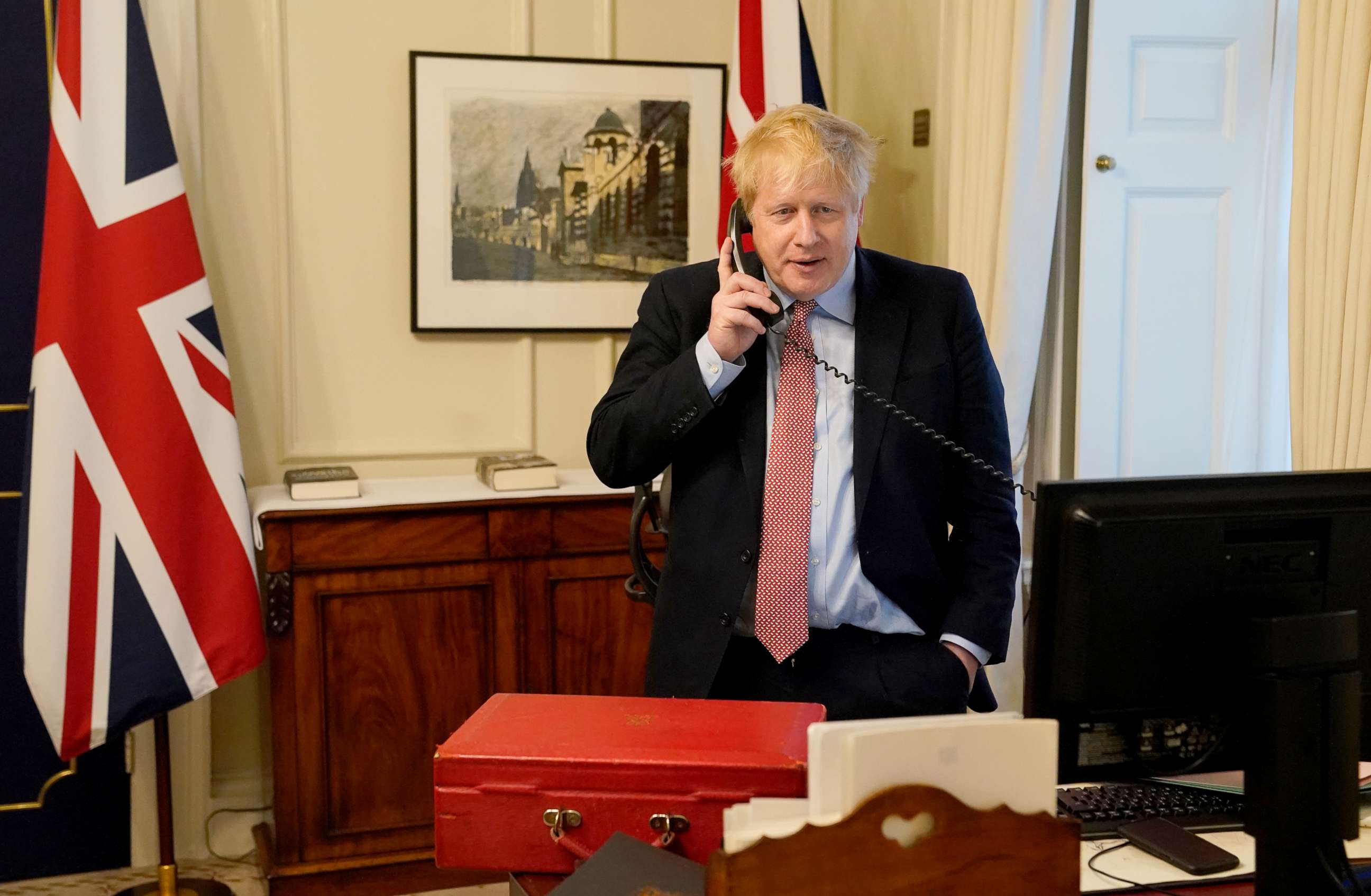 PHOTO: FILE - 5 APRIl 2020: British Prime Minister Boris Johnson has been has been take to the hospital for tests after concerns of continued symptoms from COVID-19. 