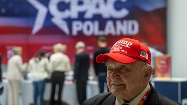 A participant wears a baseball cap with reference to President Donald Trump during the Conservative Political Action Conference in Jasionka, Poland, on May 27, 2025.