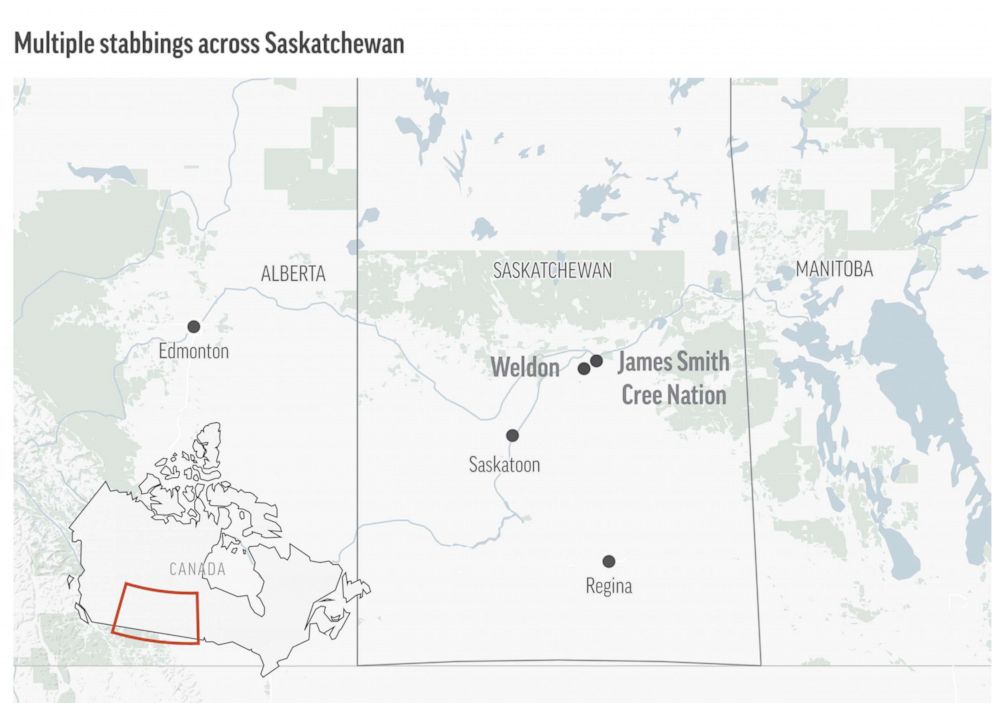 PHOTO: Canadian police say multiple people are dead at 13 locations in two communities in Saskatchewan.