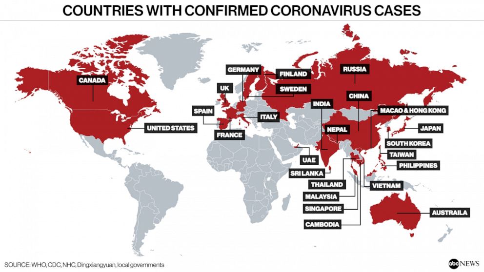 PHOTO: Countries with Confirmed Coronavirus Cases