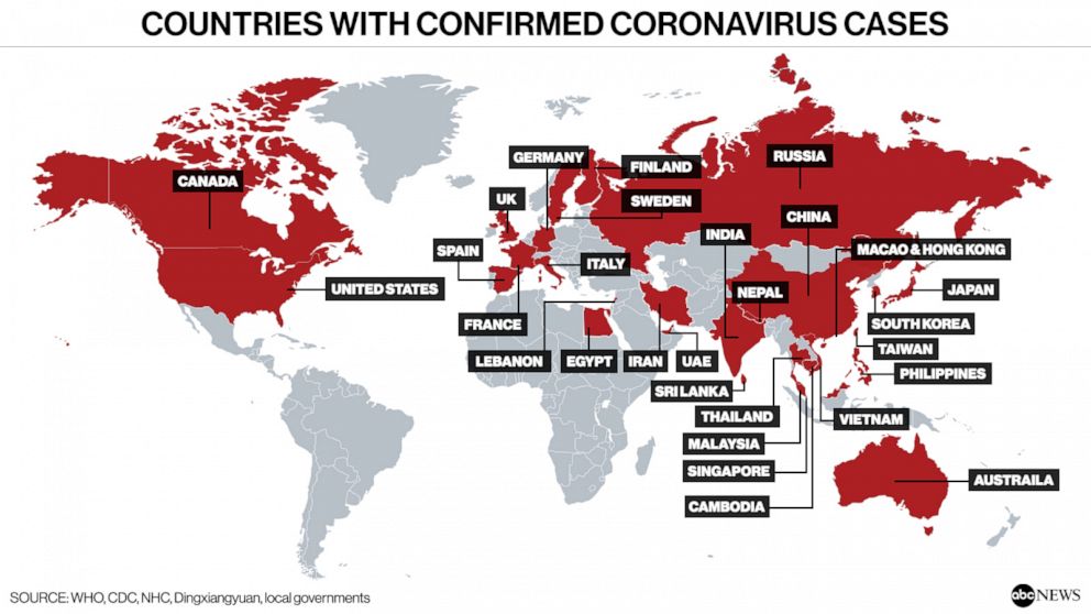 PHOTO: Countries with confirmed coronavirus cases