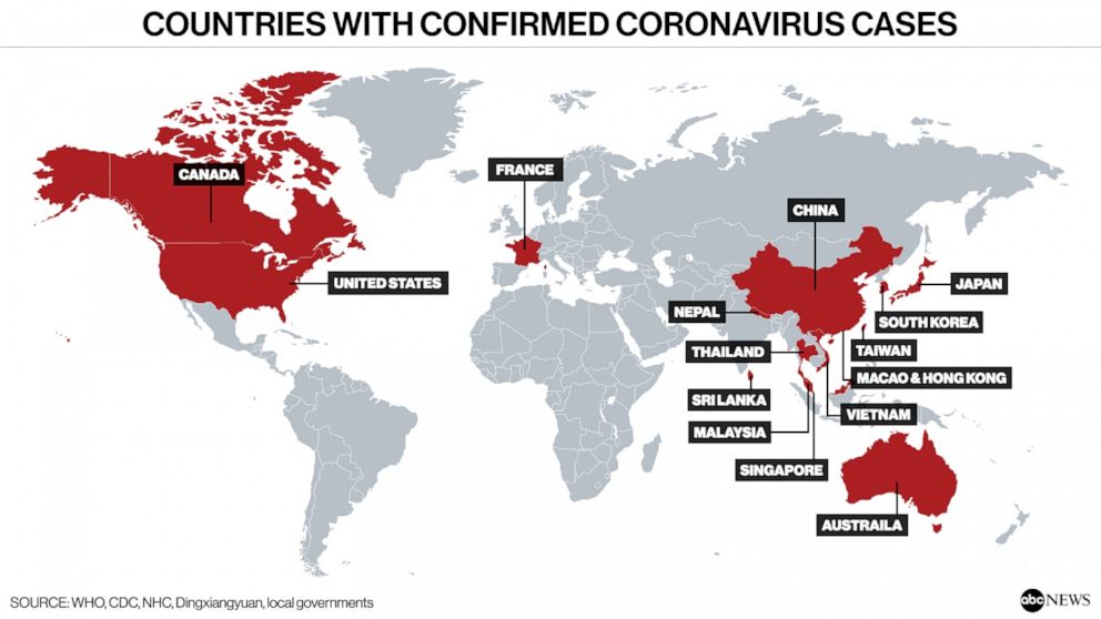 PHOTO: Countries with confirmed coronavirus cases