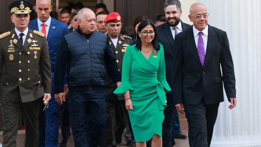 PHOTO: Venezuelan interim President Delcy Rodriguez (C) is pictured at the National Assembly in Caracas, Venezuela, on Jan. 5, 2026.