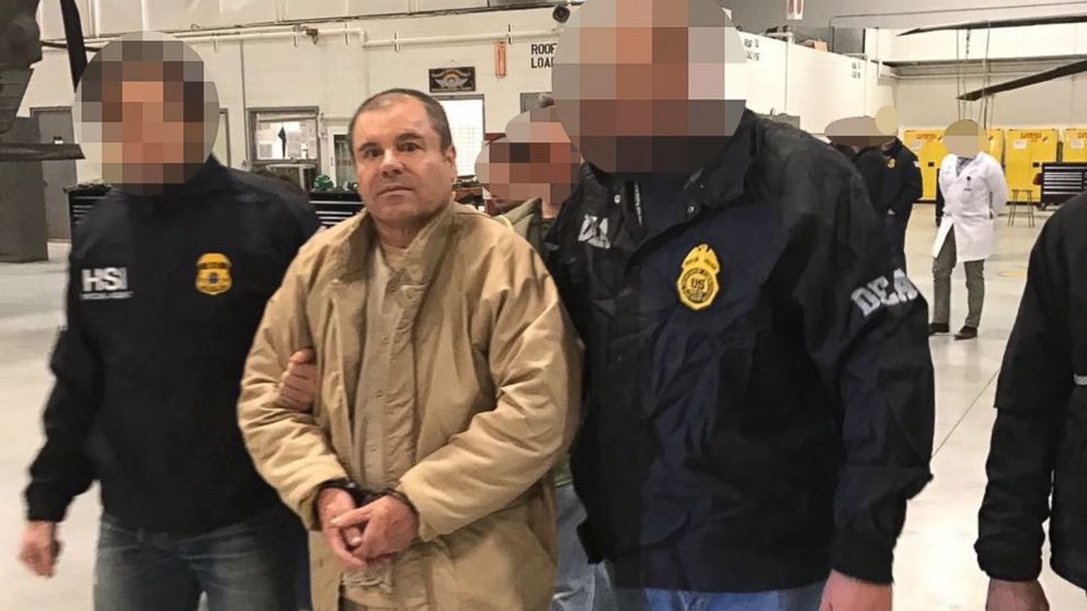 PHOTO: A handout photo made available by the Mexican Secretariat of the Interior (SEGOB) on Jan. 20, 2017 shows Mexican drug trafficker Joaquin "El Chapo" Guzman arriving in Long Island, from Ciudad Juarez, Mexico, Jan. 19, 2017. 