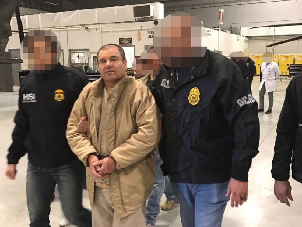 PHOTO: A handout photo made available by the Mexican Secretariat of the Interior (SEGOB) on Jan. 20, 2017 shows Mexican drug trafficker Joaquin El Chapo Guzman arriving in Long Island, from Ciudad Juarez, Mexico, Jan. 19, 2017.
