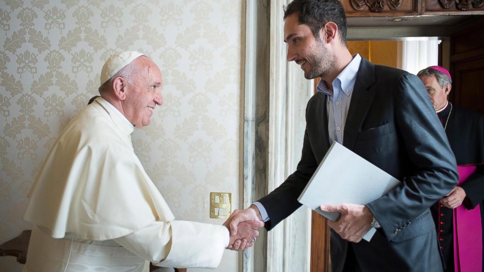 PHOTO: Kevin Systrom, CEO and co-founder of online media sharing platform Instagram, during a private audience with Pope Francis in the Apostolic Palace in Vatican City, Feb. 26, 2016. 
