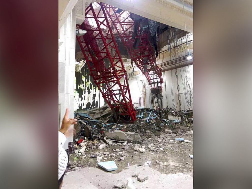 PHOTO: A general view from inside the Grand Mosque showing a part of a large crane that collapsed on the mosque, Sept. 11, 2015. 