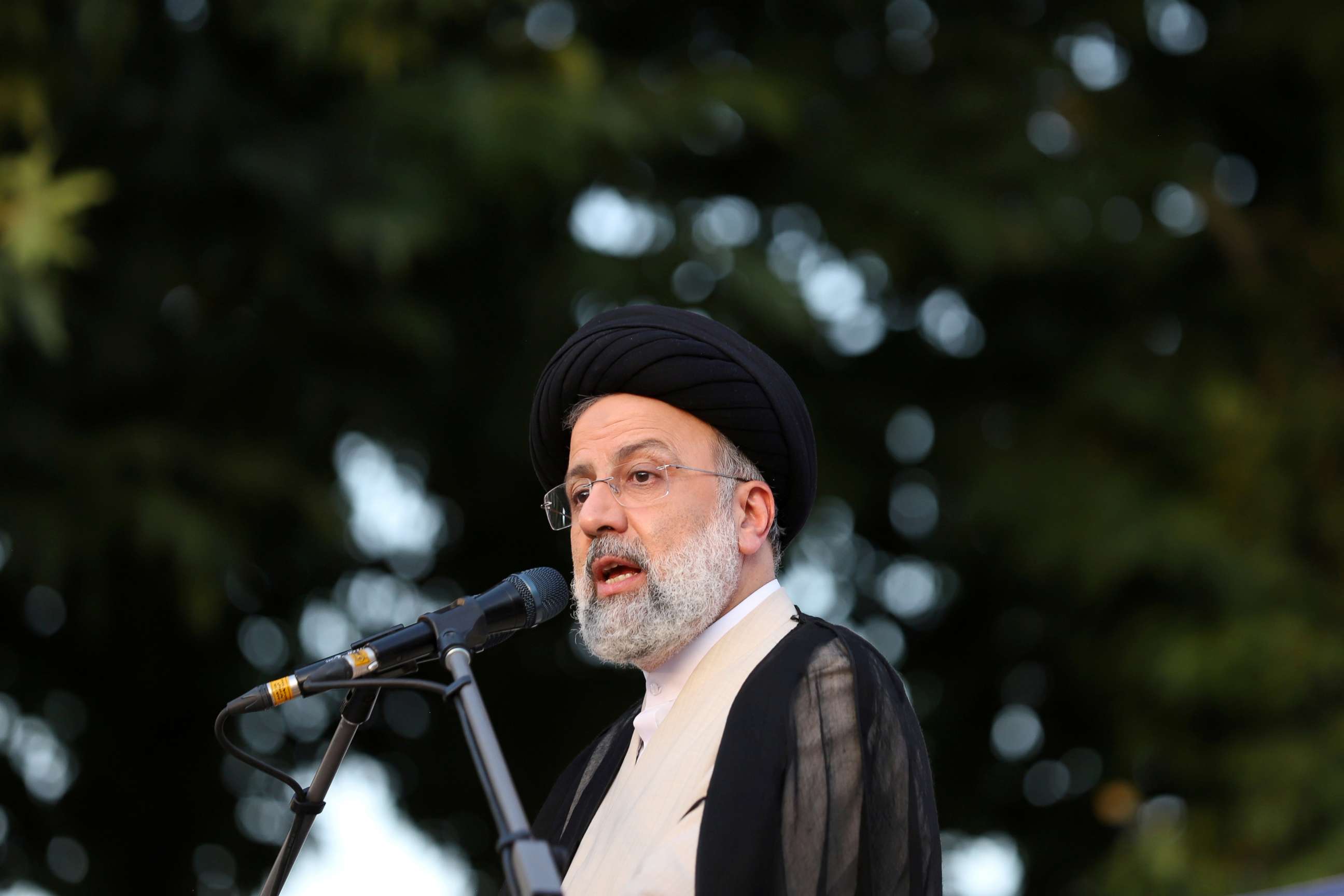 FILE PHOTO: Presidential candidate Ebrahim Raisi speaks during a campaign rally in Tehran, Iran June 15, 2021. 