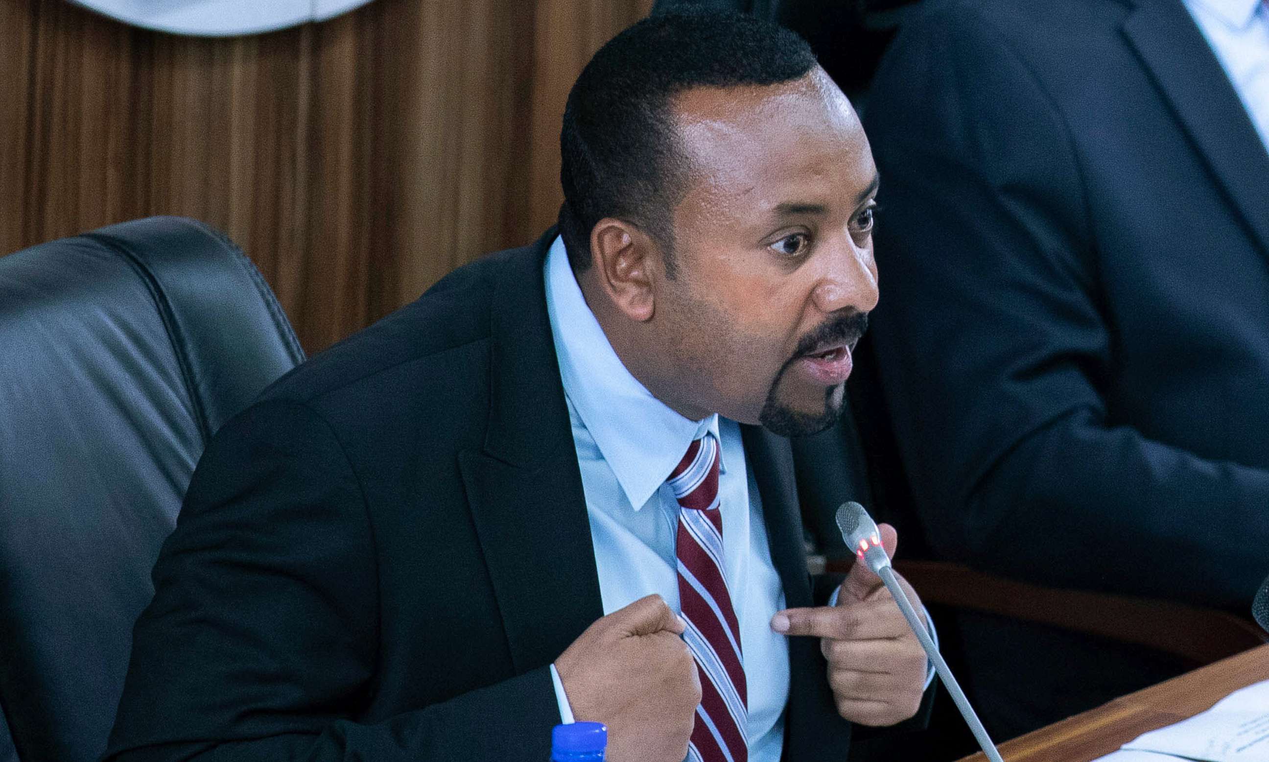 PHOTO: Ethiopian Prime Minister Abiy Ahmed addresses members of parliament at the Parliament building, in Addis Ababa, Ethiopia,  Oct. 22, 2019.