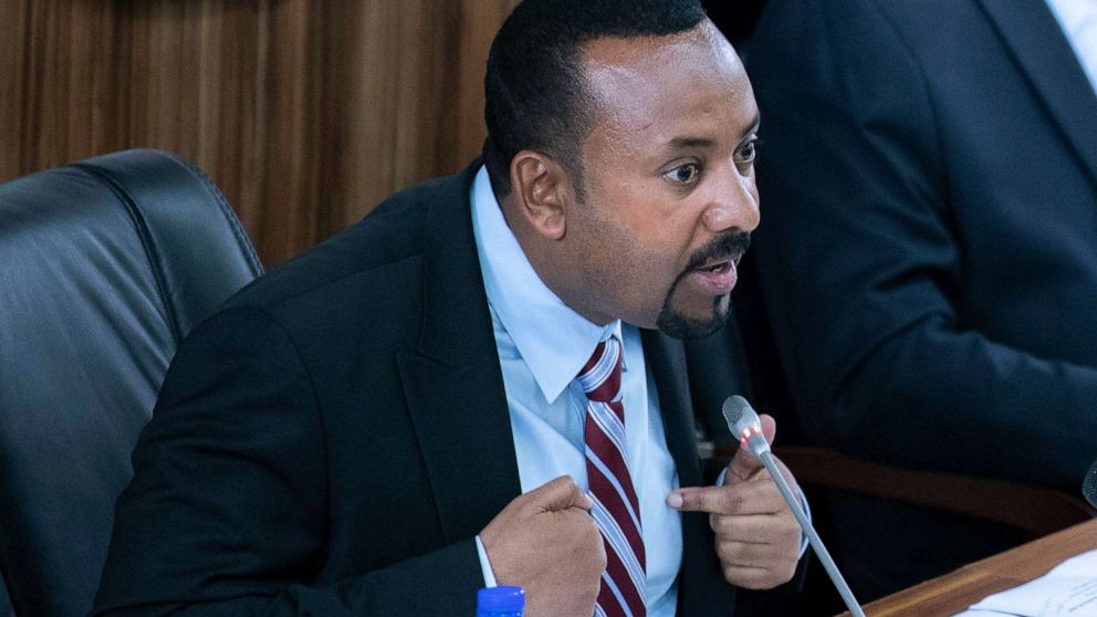 PHOTO: Ethiopian Prime Minister Abiy Ahmed addresses members of parliament at the Parliament building, in Addis Ababa, Ethiopia,  Oct. 22, 2019.