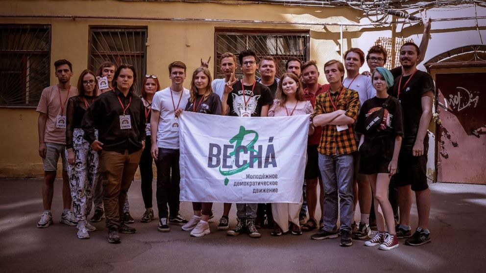 PHOTO: Vesna's coordinators gather for the organization's last Congress in St. Petersburg, during the summer of 2021. Most Vesna members pictured have fled Russia, said coordinator Maria Lakhina. 