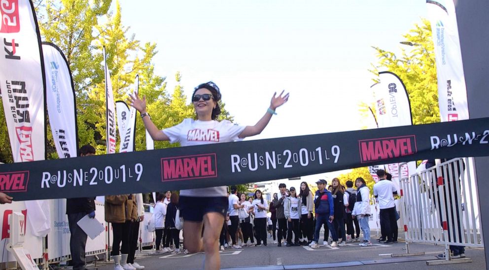 PHOTO: Fans in South Korea love the Marvel comics series so much they run a Marvel themed marathon, Oct.27, 2019, Seoul, South Korea.