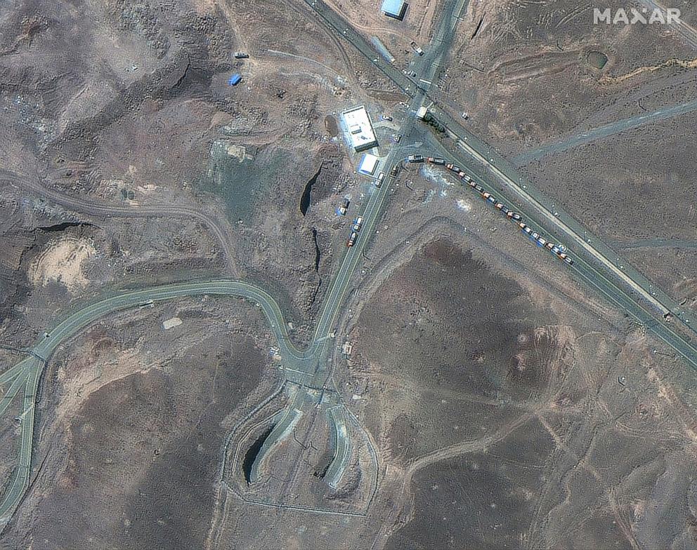 PHOTO: This satellite image provided by Maxar Technologies shows vehicles at the Fordo enrichment facility in Iran on June 19, 2025.