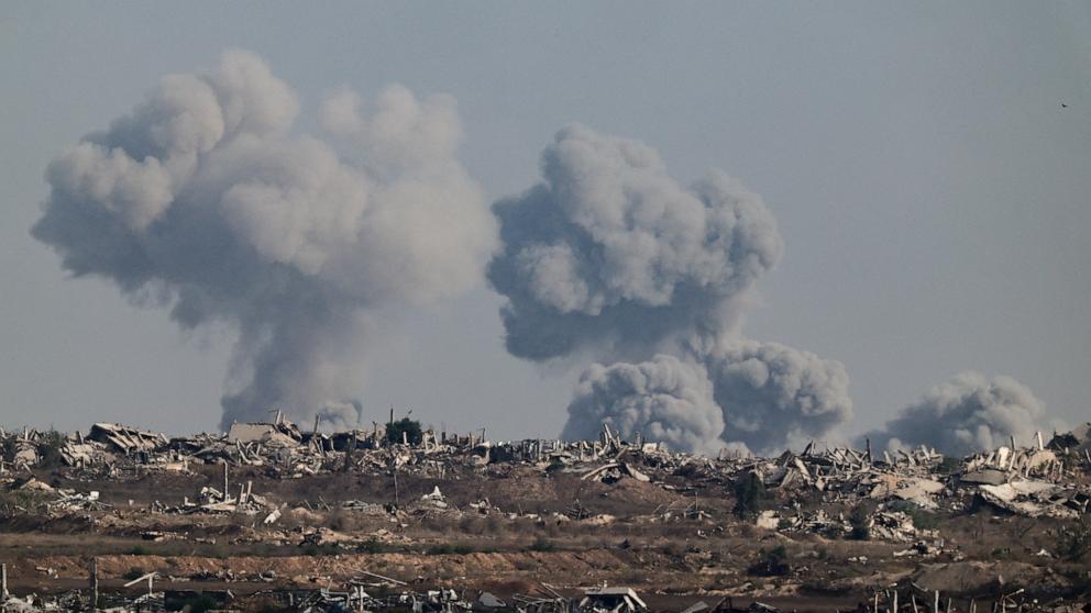 PHOTO: Smoke rises from Gaza after explosions as seen from the Israeli side of the border on Sept. 28, 2025.