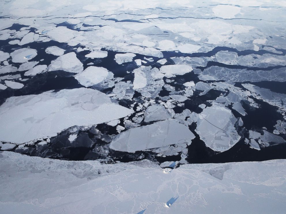 PHOTO: Sea ice is seen from NASAs Operation IceBridge research aircraft off the northwest coast, on March 30, 2017, above Greenland.