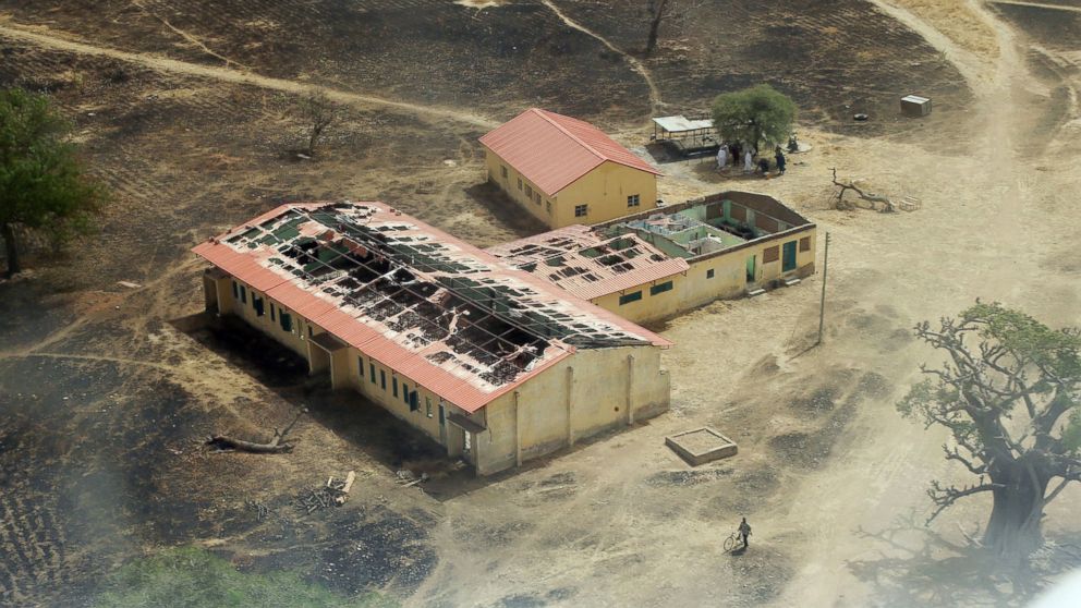PHOTO: An arial view of the burnt-out classrooms of a school in Chibok, in Northeastern Nigeria, from where Boko Haram Islamist fighters seized 276 teenagers on the evening of April 14, 2014.  