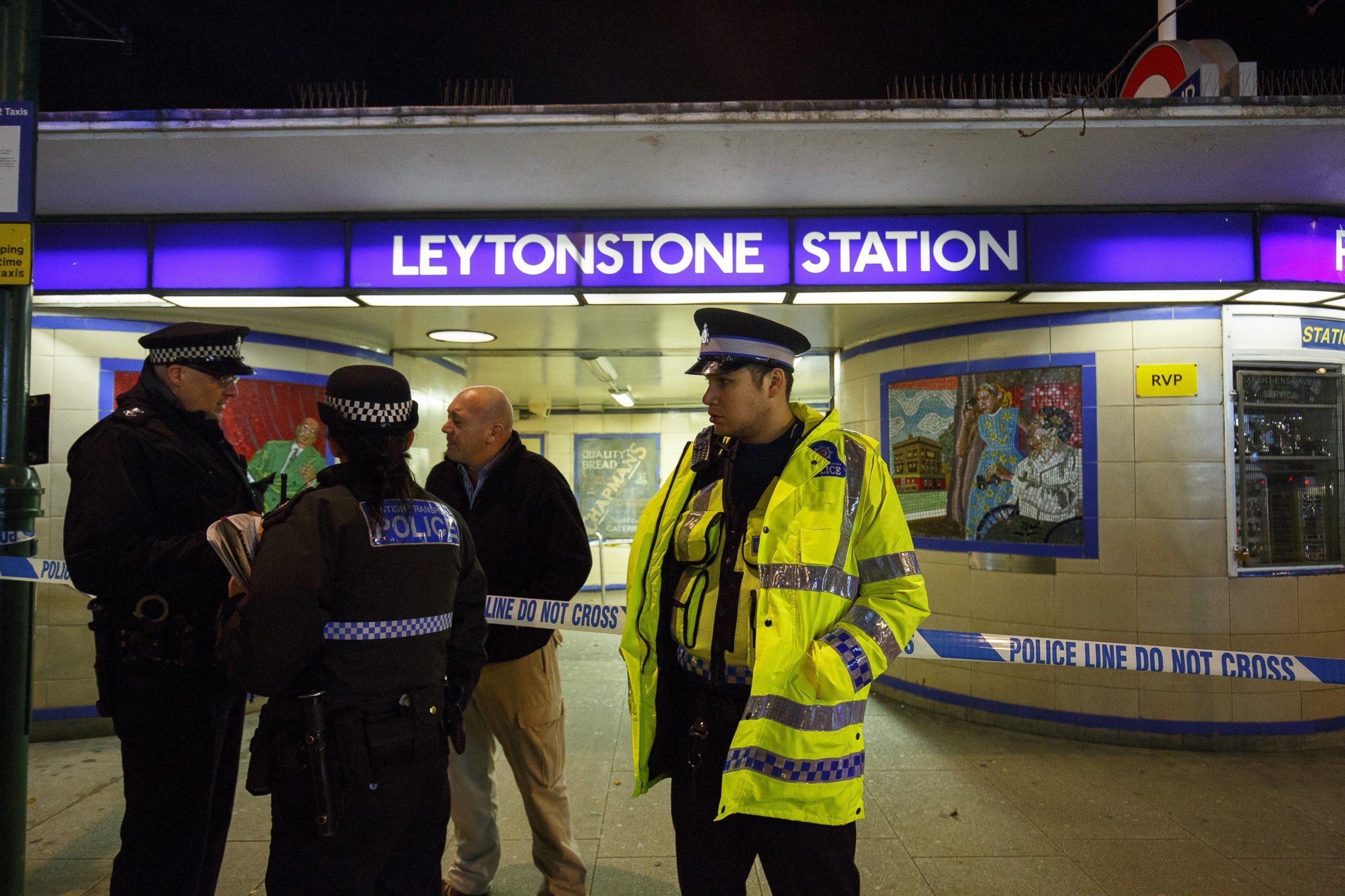 PHOTO: Police officers and crime scene investigators investigate a crime scene at Leytonstone tube station in east London on Dec. 05, 2015, after a man was seriously injured in a knife attack.