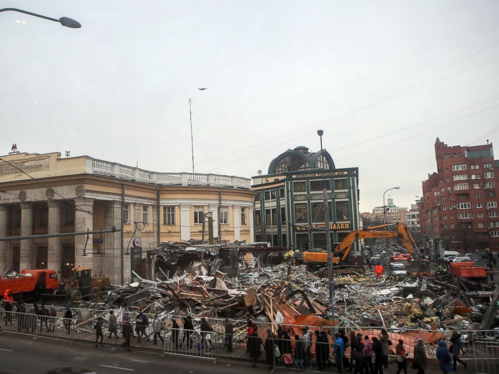 PHOTO: Destroyed street kiosks near Novoslobodskaya metro station on Feb. 9, 2016 in Moscow, Russia.