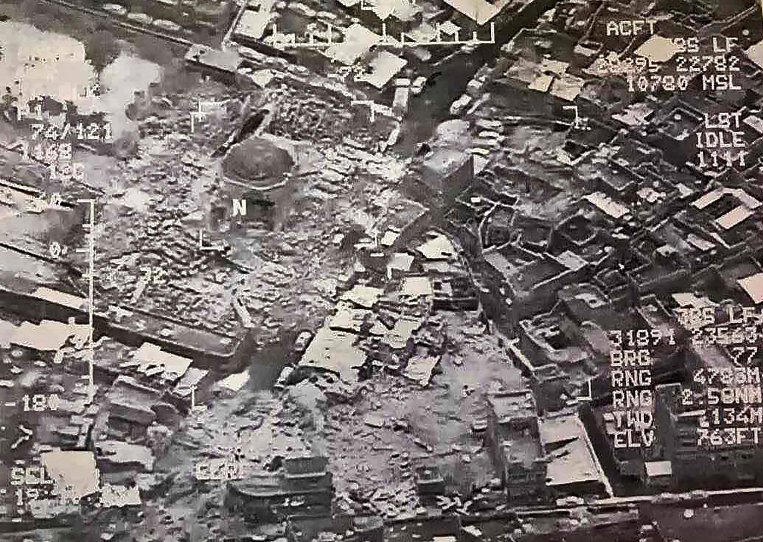 PHOTO: An aerial view purportedly shows destruction inside the Great Mosque of al-Nuri in Mosul, Iraq, June 21, 2017.