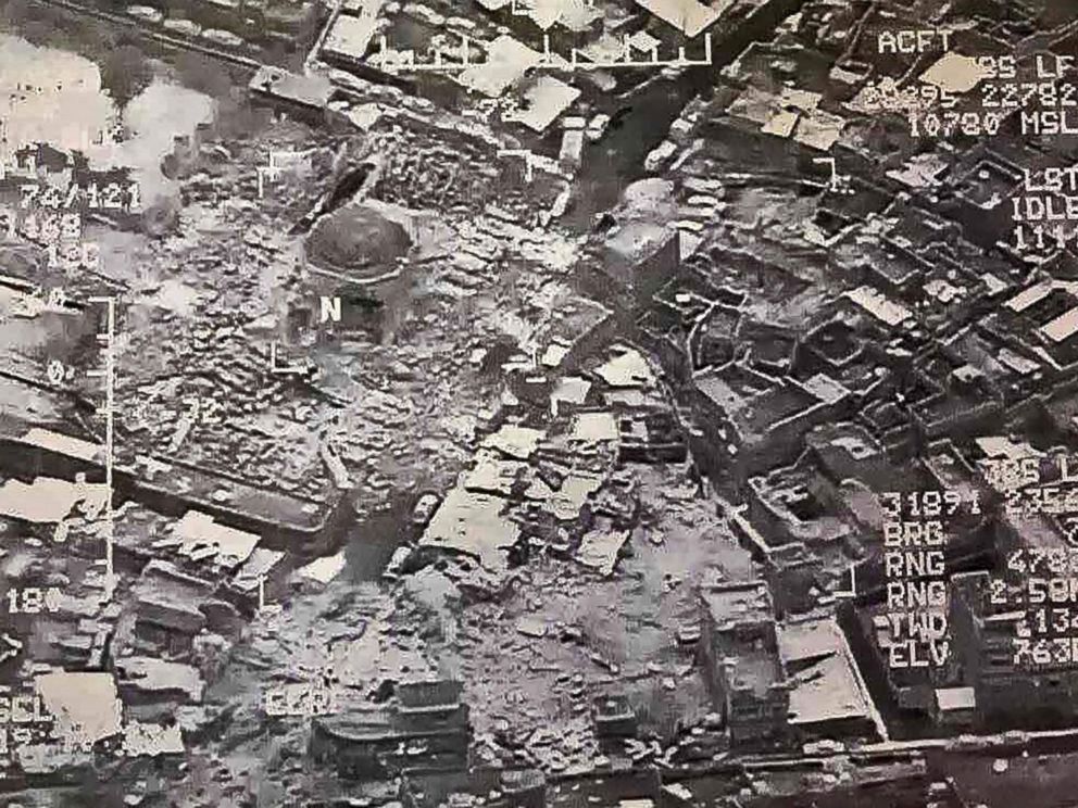 PHOTO: An aerial view purportedly shows destruction inside the Great Mosque of al-Nuri in Mosul, Iraq, June 21, 2017.