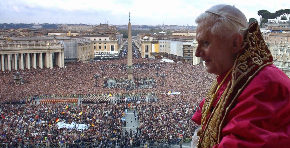 PHOTO: Pope Benedict XVI, Cardinal Joseph Ratzinger of Germany, appears on the balcony of St Peter's Basilica in the Vatican after being elected by the conclave of cardinals, April 19, 2005, Vatican City, Vatican.