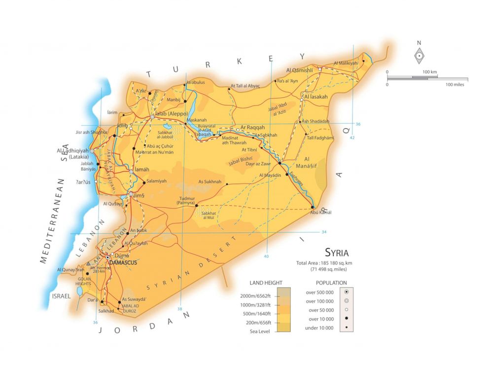 PHOTO: A map of the country Syria laying out its major cities