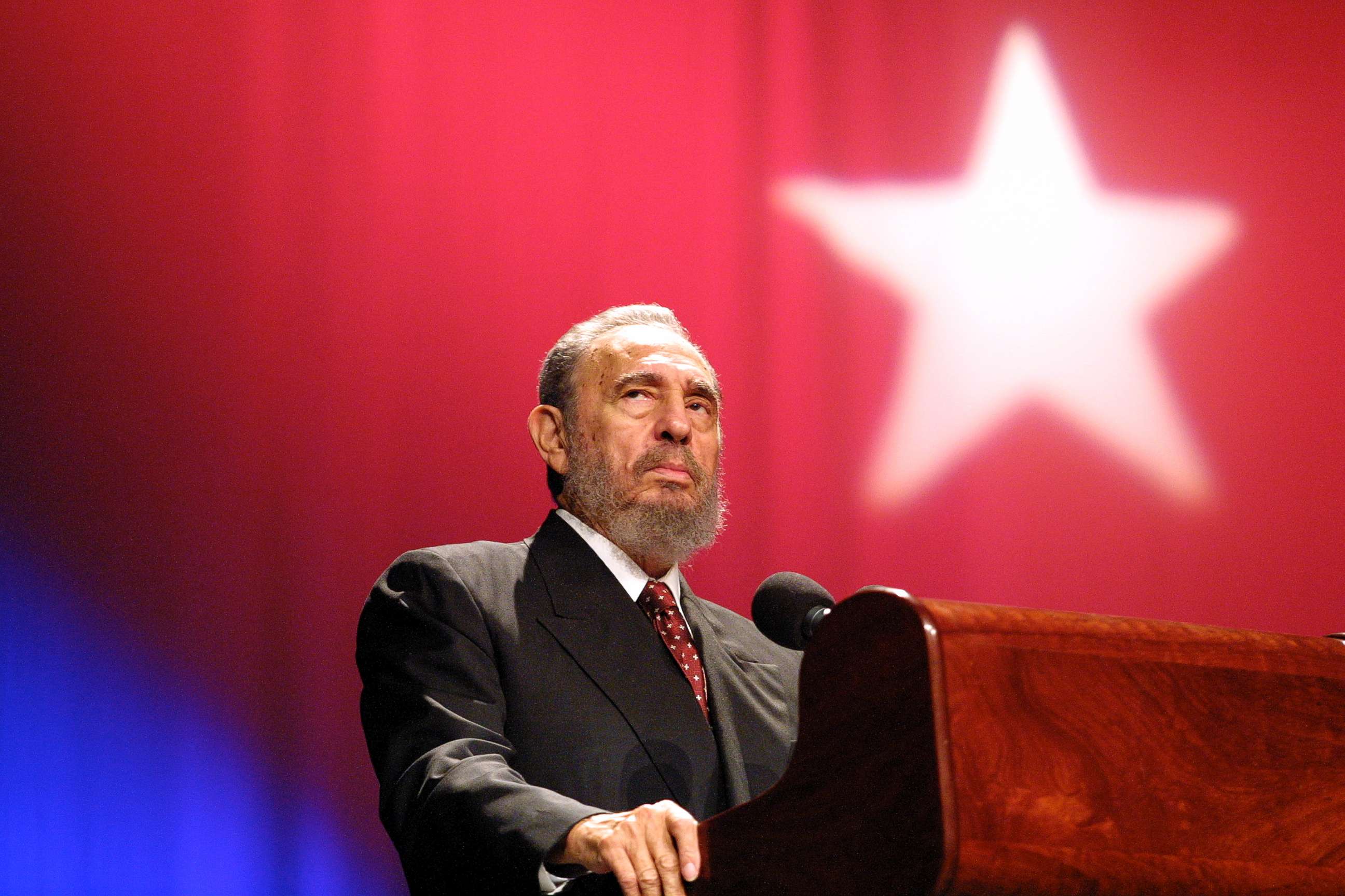 PHOTO: Fidel Castro speaks during a ceremony celebrating the inauguration of emergency classes for high school teachers in the President Salvador Allende school, in the Karl Marx Theatre in this Sept. 9, 2002 file photo in Havana, Cuba.