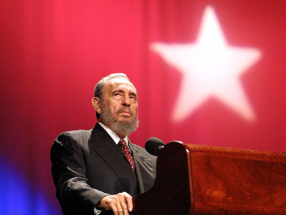 PHOTO: Fidel Castro speaks during a ceremony celebrating the inauguration of emergency classes for high school teachers in the President Salvador Allende school, in the Karl Marx Theatre in this Sept. 9, 2002 file photo in Havana, Cuba.