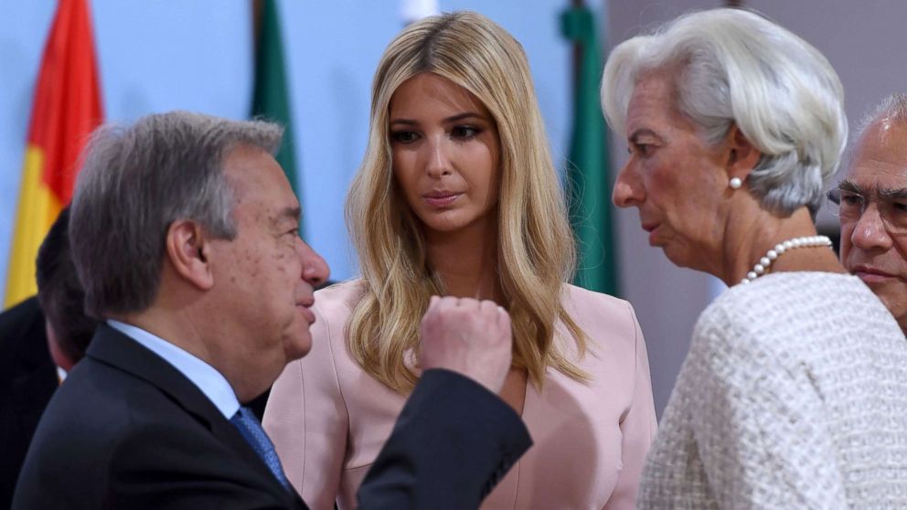 PHOTO: Ivanka Trump talks with Christine Lagarde, right, and Antonio Guterres during the panel discussion "Launch Event Women's Entrepreneur Finance Initiative"at the G20 Summit in Hamburg, Germany, July 8, 2017.