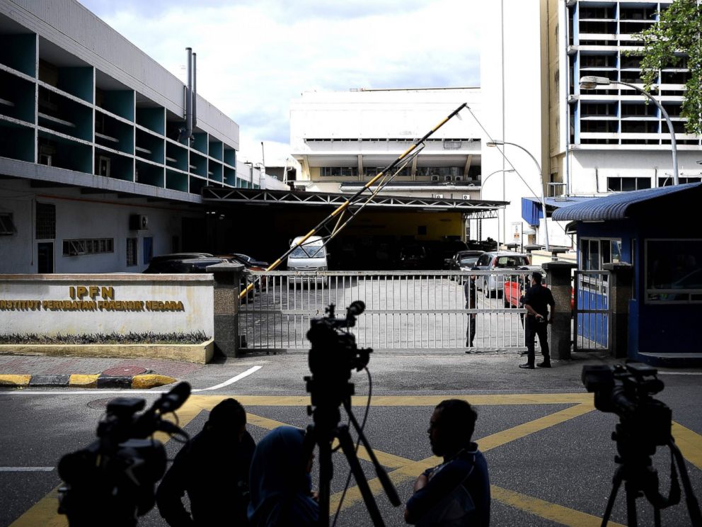 PHOTO: Malaysian Police personnel man the main gate of the Forensic wing at the Hospital Kuala Lumpur, Feb. 16, 2017, where the body of a North Korean man suspected to be Kim Jong-Nam, half-brother of a North Korean leader Kim Jong-Un, is being kept.