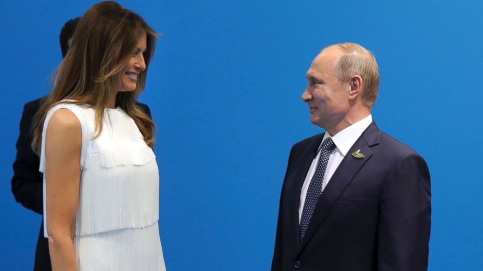 PHOTO: Russian President Vladimir Putin greets first lady Melania Trump during the G20 summit in Hamburg Germany, July 7, 2017.