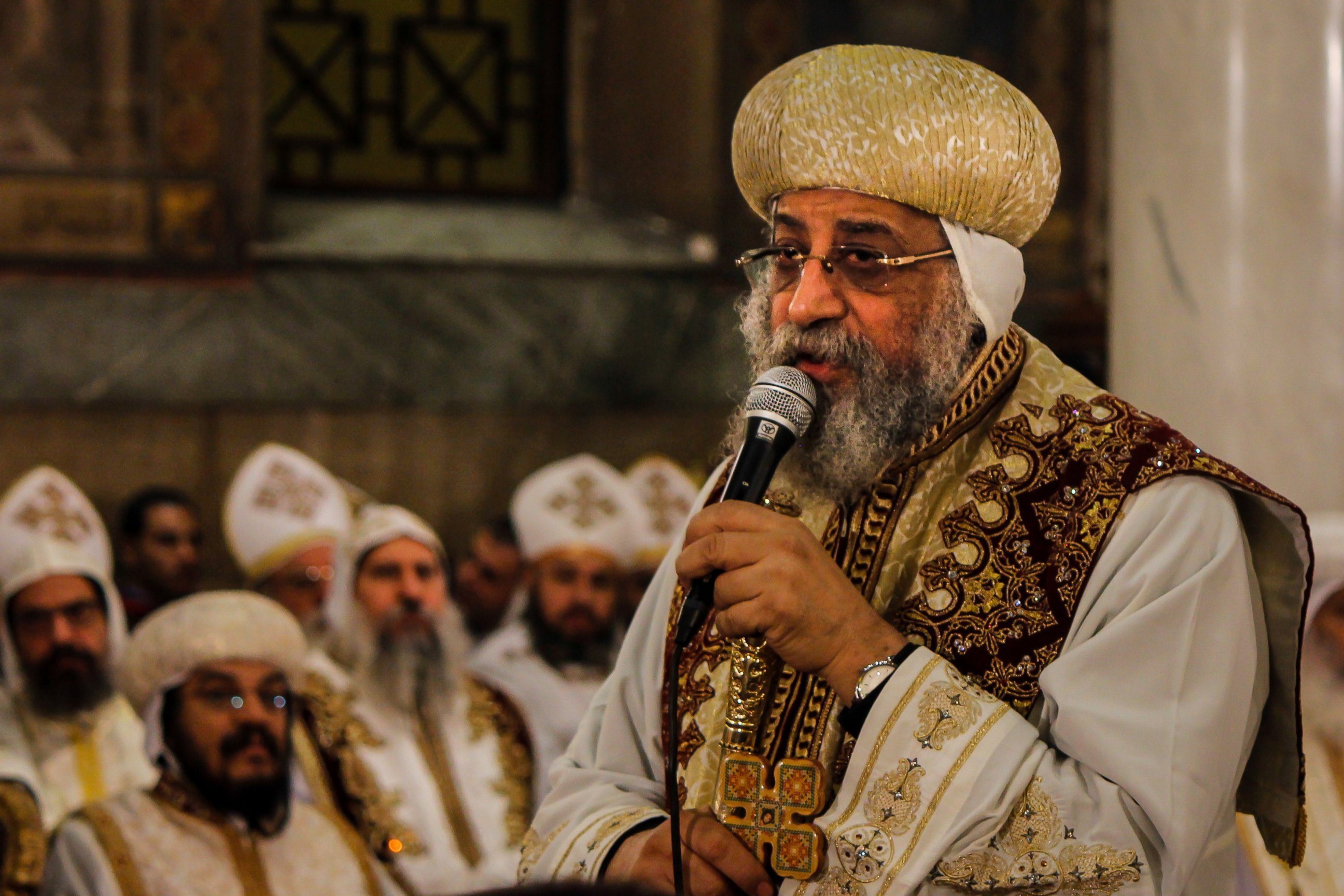 PHOTO: Coptic Pope Tawadros II officiates a mass in memory of the victims of the explosion at Saint Peter and Saint Paul Coptic Orthodox Church, on the 40th day after the attacks, at the Saint Peter and Saint Paul church in Cairo, Jan. 23, 2017.