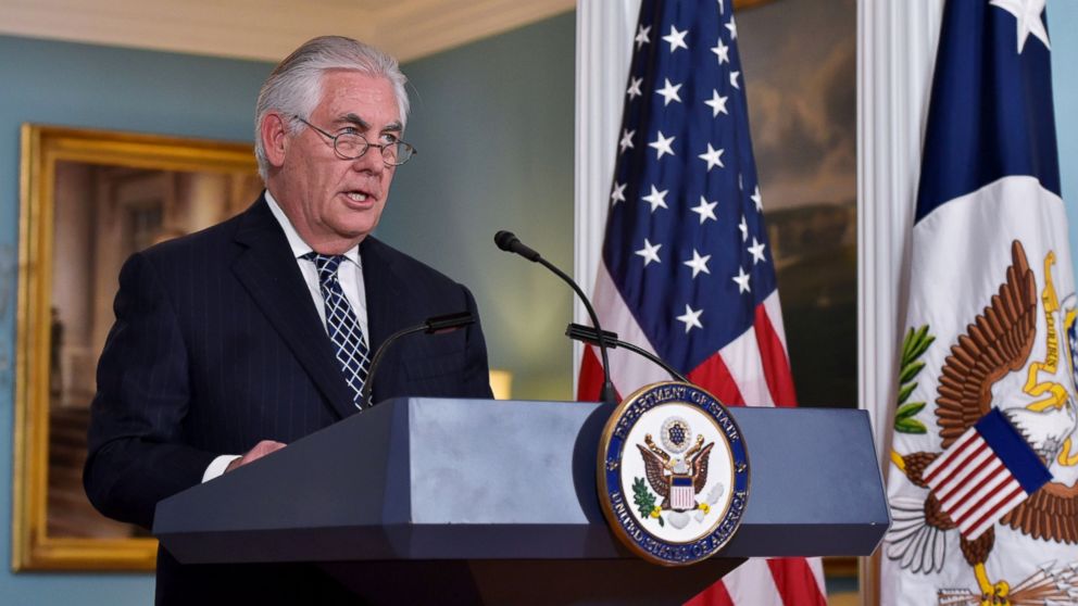 PHOTO: Secretary of State Rex Tillerson holds a press conference on Iran in the Treaty Room of the State Department in Washington, April 19, 2017.