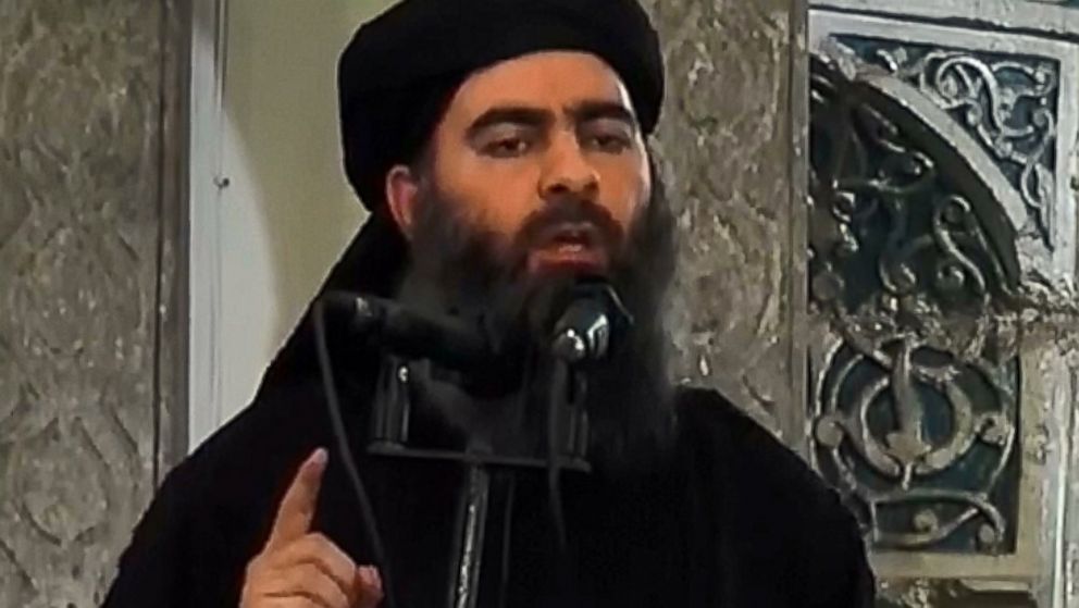 PHOTO: An image grab taken from a video released on July 5, 2014 by Al-Furqan Media shows alleged Islamic State of Iraq and the Levant (ISIL) leader Abu Bakr al-Baghdadi preaching during Friday prayer at a mosque in Mosul.