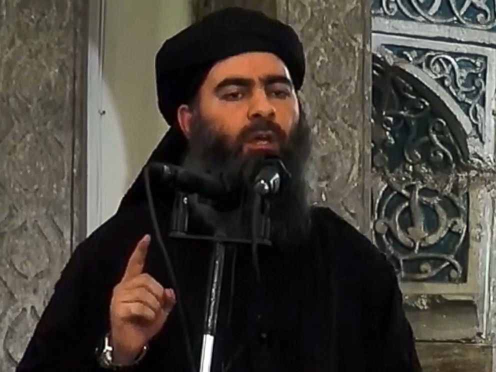PHOTO: An image grab taken from a video released on July 5, 2014 by Al-Furqan Media shows alleged Islamic State of Iraq and the Levant (ISIL) leader Abu Bakr al-Baghdadi preaching during Friday prayer at a mosque in Mosul.