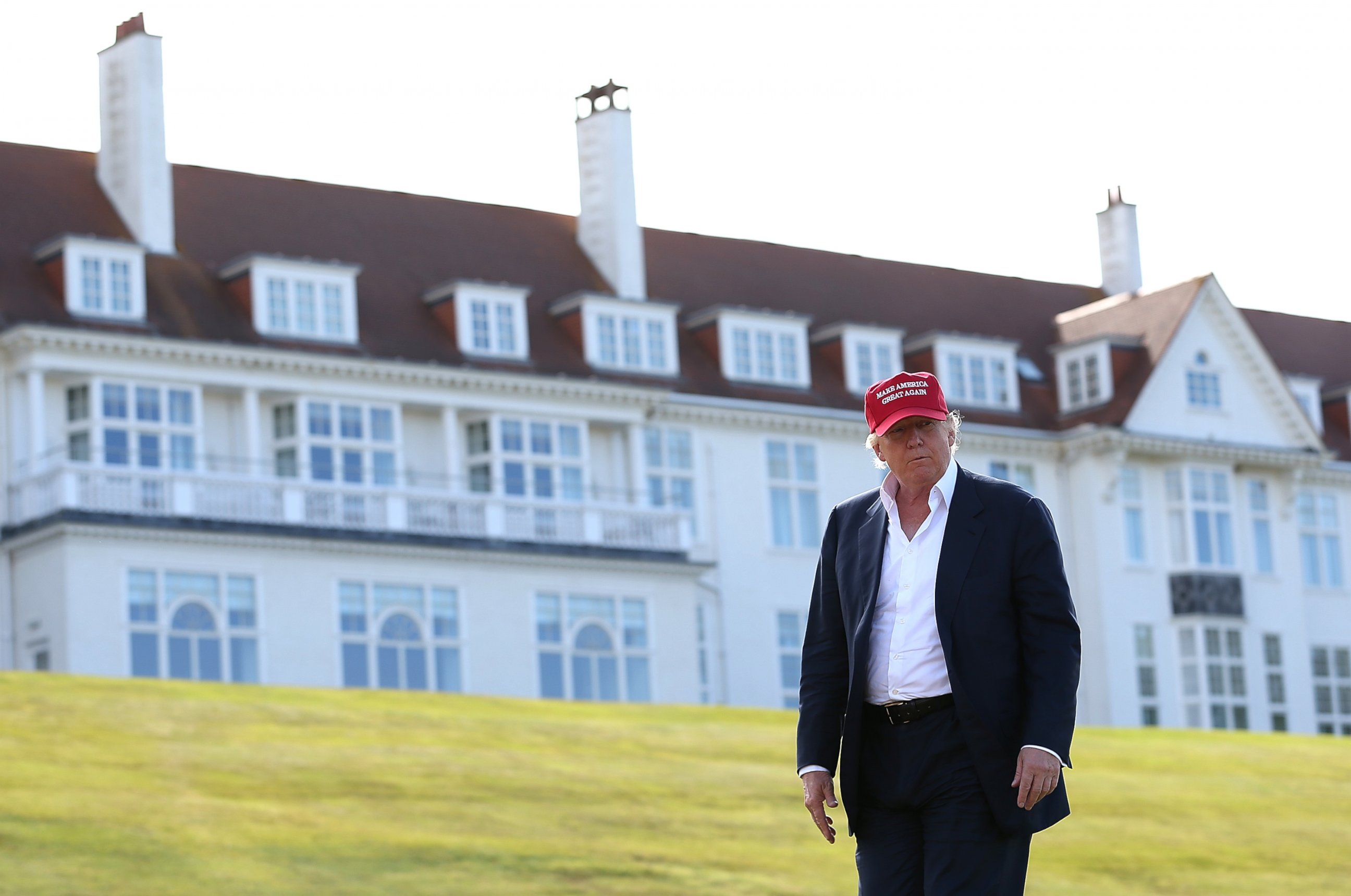 PHOTO: Republican Presidential Candidate Donald Trump visits his Scottish golf course Turnberry on July 30, 2015 in Ayr, Scotland. 