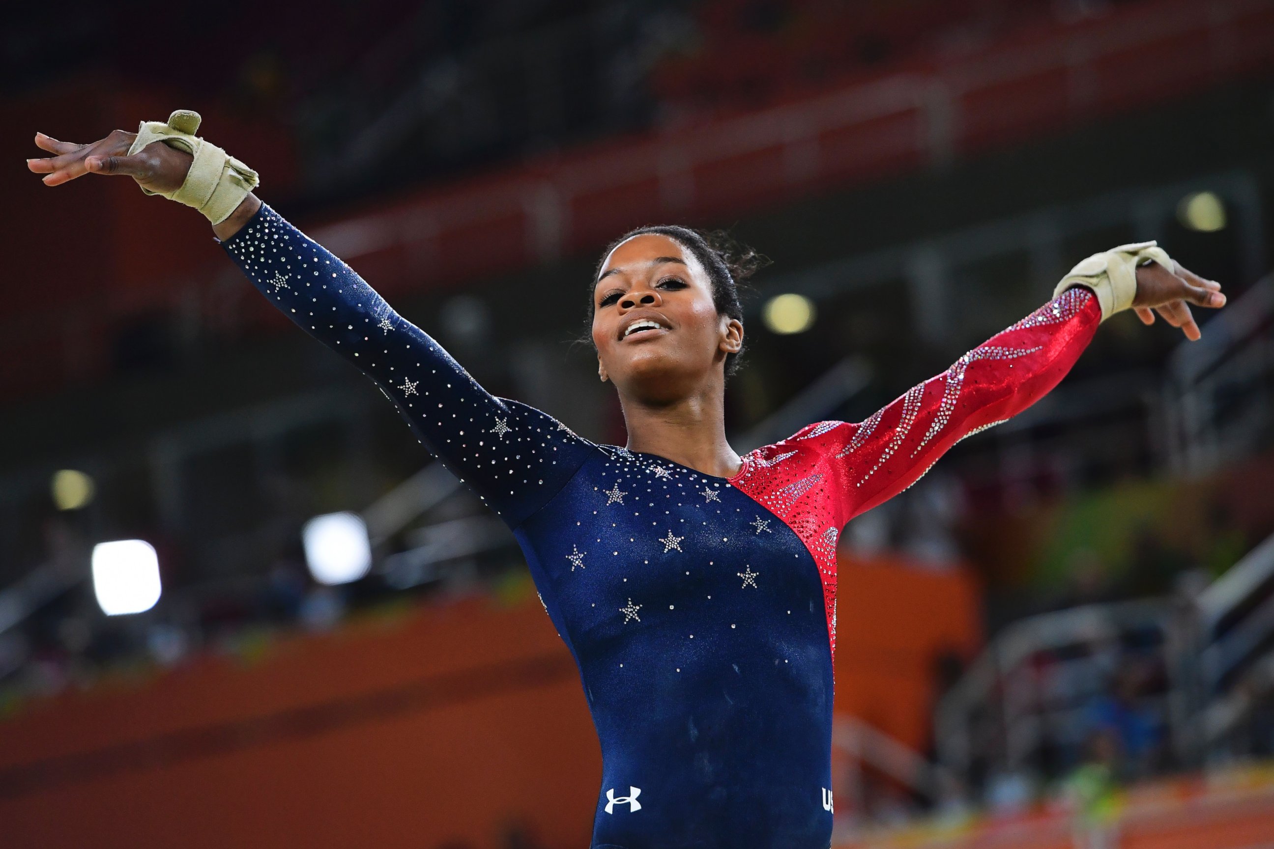 PHOTO: Gabrielle Douglas competes in the qualifying for the women's Floor event of the Artistic Gymnastics at the Olympic Arena during the Rio 2016 Olympic Games in Rio de Janeiro on Aug. 7, 2016.