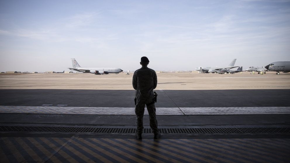 In this file photo, a military personnel is seen at  Incirlik Airbase in Adana, Turkey, Dec. 15, 2015. 