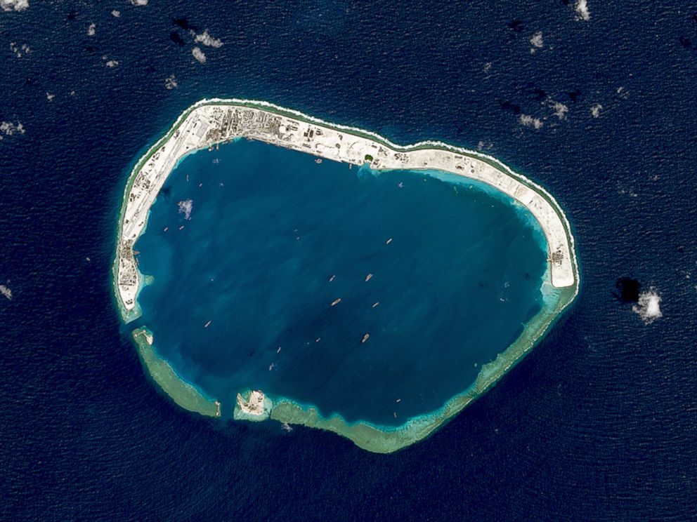 PHOTO: A satellite image of Mischief Reef located in the Spratly Islands in the South China Sea, Feb. 18, 2016.