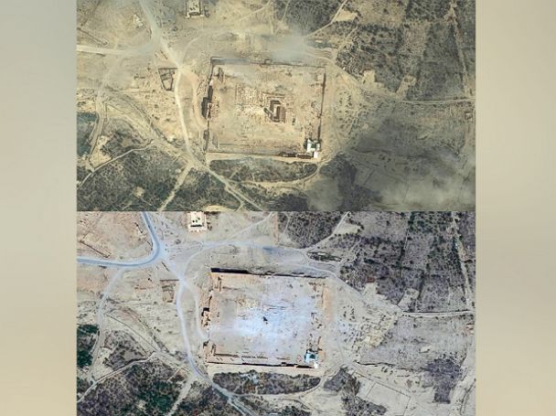 PHOTO:DigitalGlobe imagery of the Baalshamin temple in Palmyra, Syria collected on June 2, 2015 (before and then After) on Sept. 2, 2015.