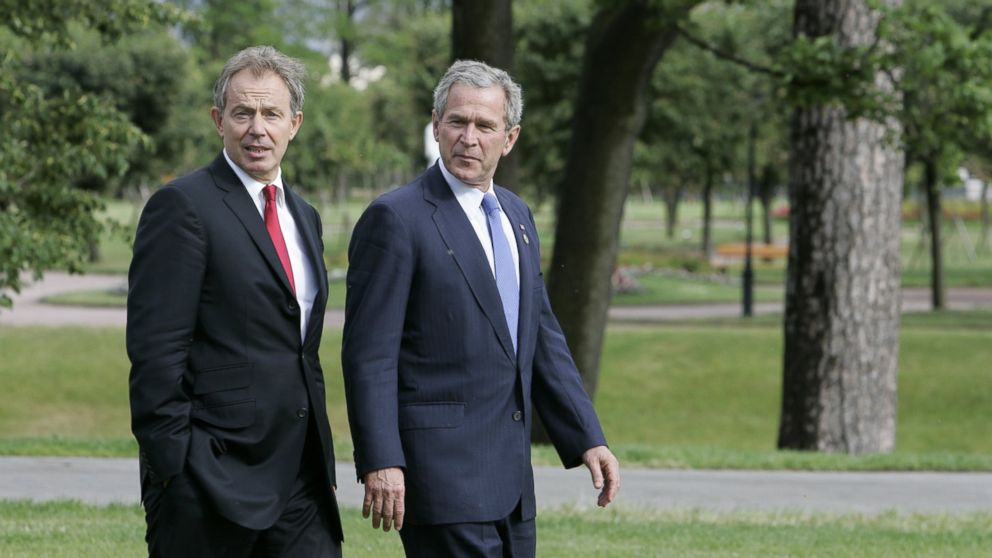 PHOTO: Tony Blair and George W. Bush are seen at the 32nd G8 Summit In St. Petersburg, Russia, July, 16, 2006. 